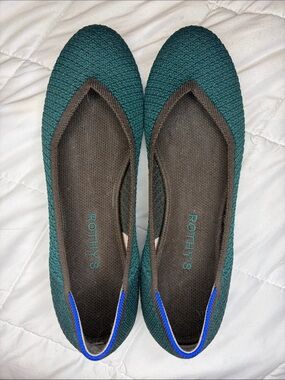 Rothy's Teal Knit Ballet Flats with Blue Trim